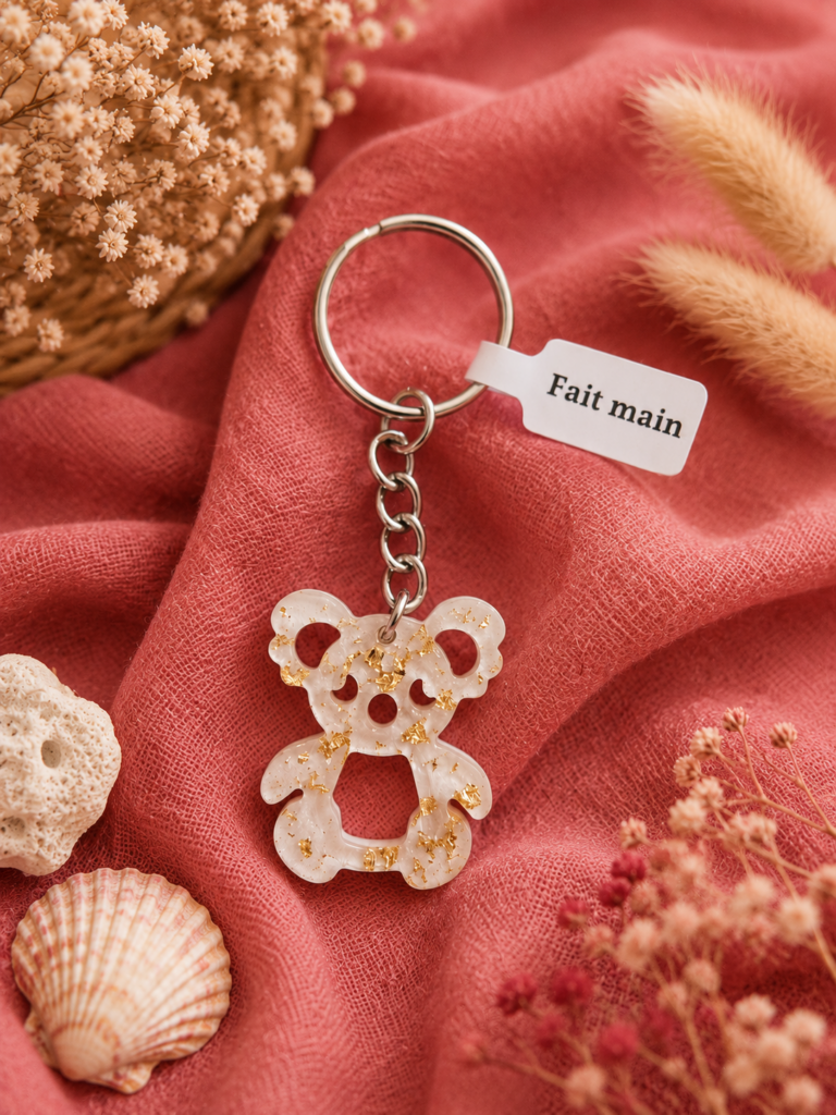 Porte clés Koala Or et Blanc