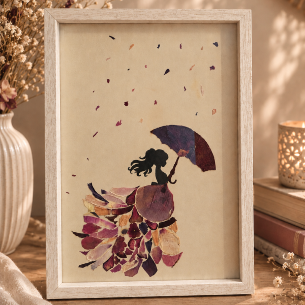 Tableau Fleuri Femme sous la pluie