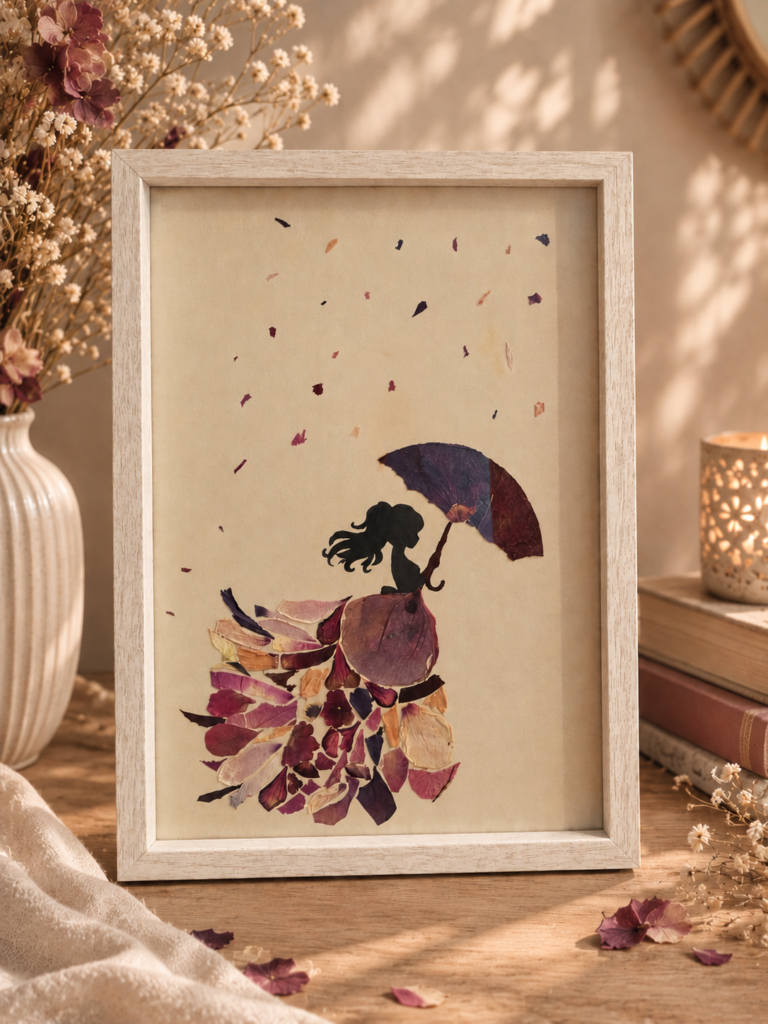 Tableau Fleuri Femme sous la pluie